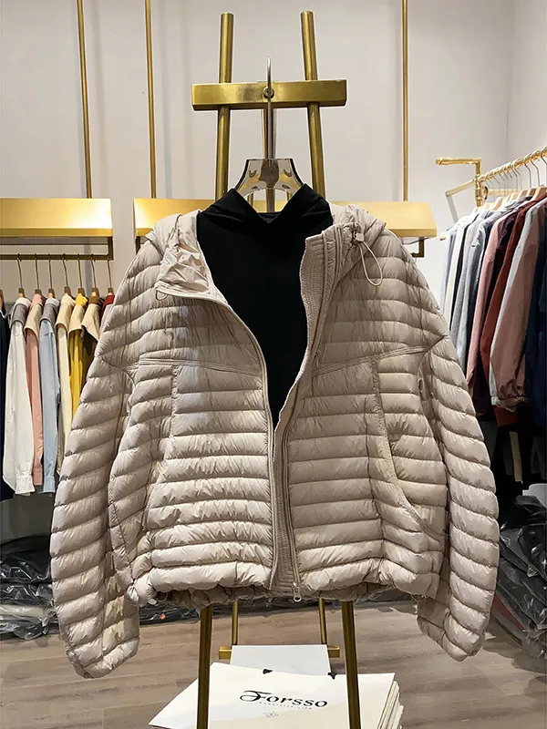 

Women's Fashionable Lightweight down Cotton Jacket Double Zipper Patch Mid-Seam Thickened Trendy Top Coat Korean Style