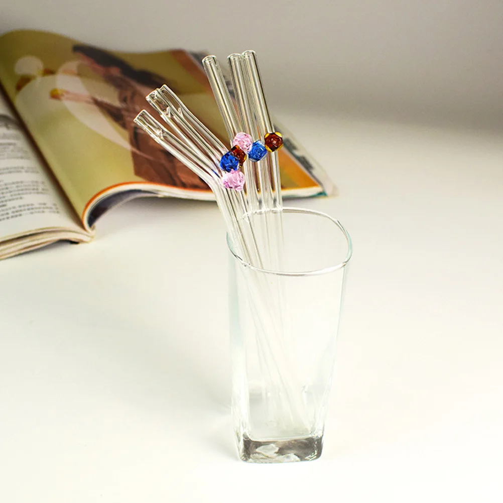 

6Pcs Glass Straws Rose Pattern Heat Resistant Transparent Borosilicate Straws for Beverage Shops Dessert Offices Drinking Straw