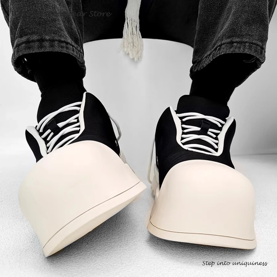 

Vintage Unisex Height Increasing Casual Shoes Big Round Toe Thick Sole Low Boots Urban Style Women's and Men's Lace Up Sneakers
