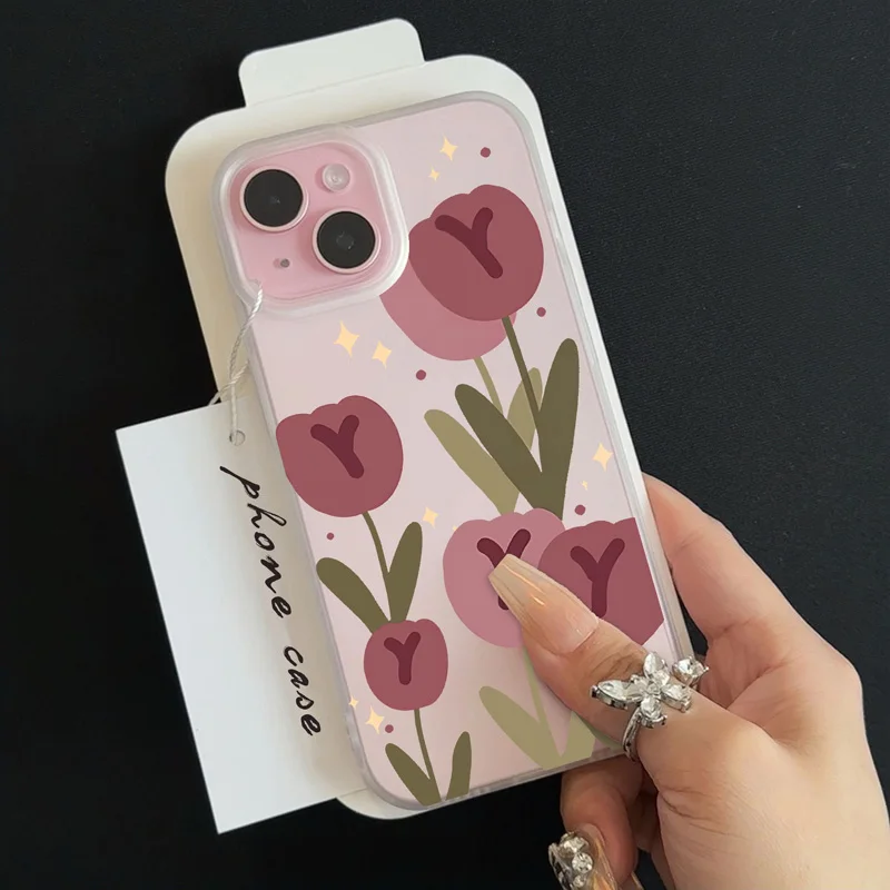 Gourde Aesthetics Casing Tulip Flower Clear Frosted Case for Iphone 16 15 14 12 13 11 Pro Max IP 7 8 Plus Iphon X XS XR Xs Max