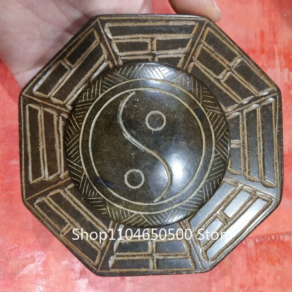 

Old Ancient Jade Cui Jade Eight Trigrams Seal Script Carving Brush Wash Inkstone