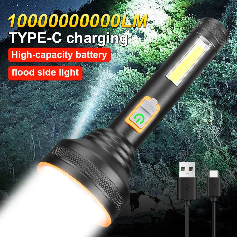 

Мощный светодиодный фонарик, портативный перезаряжаемый водонепроницаемый фонарик COB, боковой светильник, прожектор из алюминиевого сплава, фонарь патруль, кемпинг