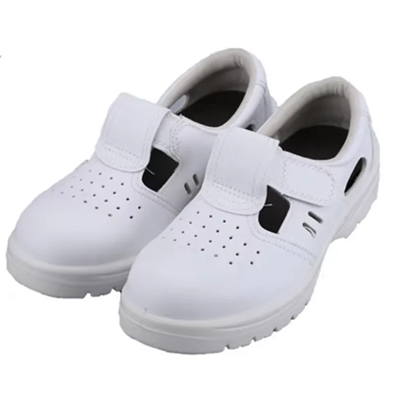 men's fashion steel toe covers working shoes soft leather white safety sandals summer worker safe boots breathable footwear male image 6