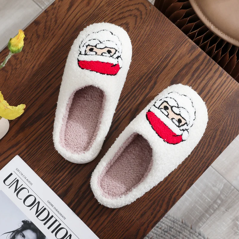 Christmas Santa  Reindeer Slippers for Couples Matching Plush Fuzzy Indoor Shoes His and Hers Cozy Winter Gifts with Thick Soft - Image 4