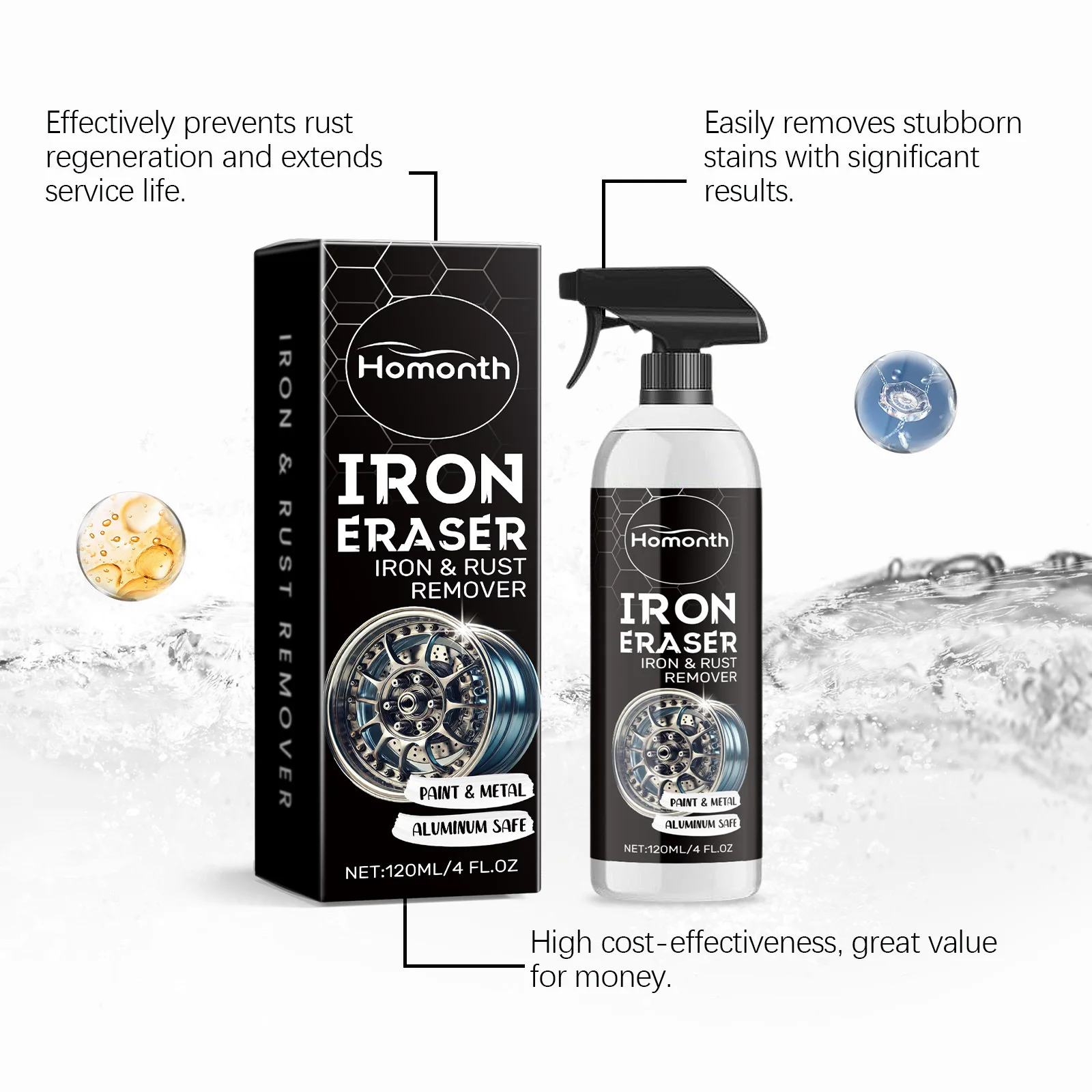 Fast Acting Rust Dissolver Spray For Car Chassis Brake Disc Screw Hardware Derusting Cleaner Metal Surface Rust Removal Spray