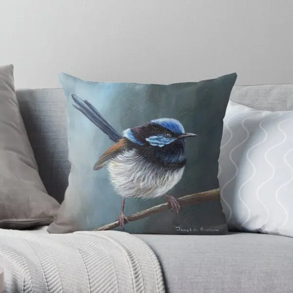 

Superb Fairy Wren Australian Bird Printing Throw Pillow Cover Bed Fashion Bedroom Waist Home Pillows not include One Side