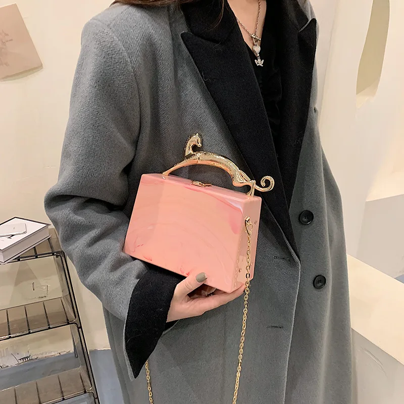 Luxury Acrylic Women Handbag With Metal Portable Designer Small Shoulder Bag Ins Chains Crossbody Bags For Women Hot Evening Bag