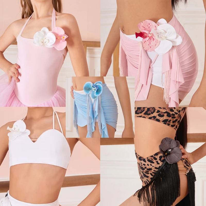 ZYM Latin Dance Accessories For Girls Chacha Rumba Tango Dress 3D Flower Accessories Practice Clothes Latin Dance Wear DQS20026