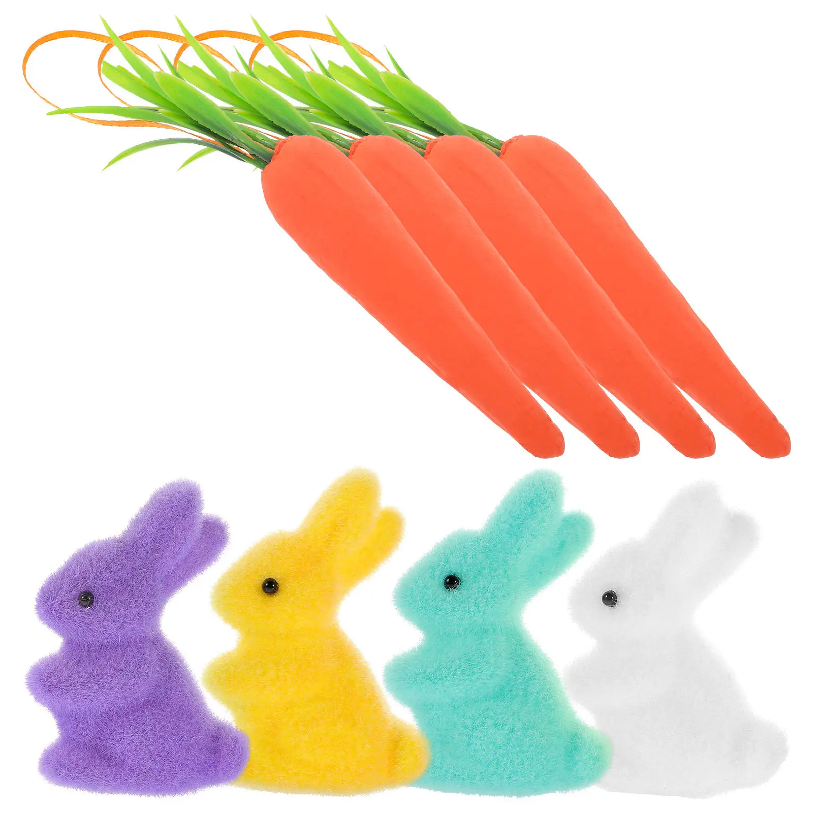

8Pcs Easter Carrot and Bunny Decorations Colorful Soft Foam Easter Party Ornaments Charming Desktop Rabbit Crafts Holiday Decor