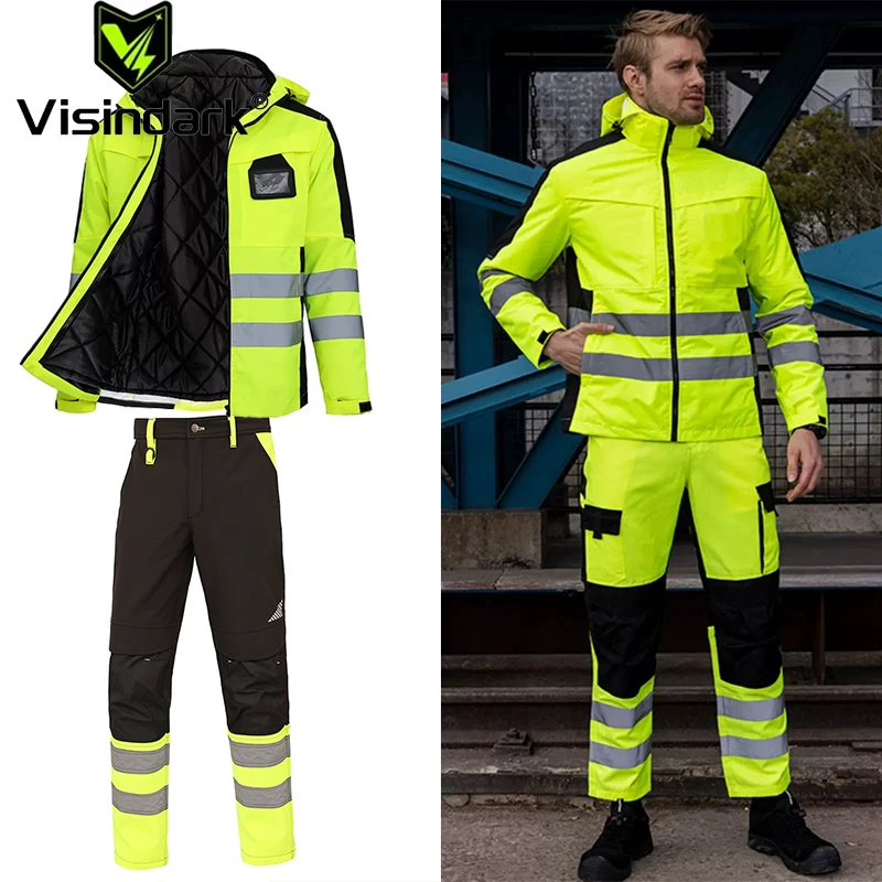 Safety Protection Suit Winter Reflective Jacket and Pants Set Men for Work Hi Vis Work Clothes Warm Clothing for Worker