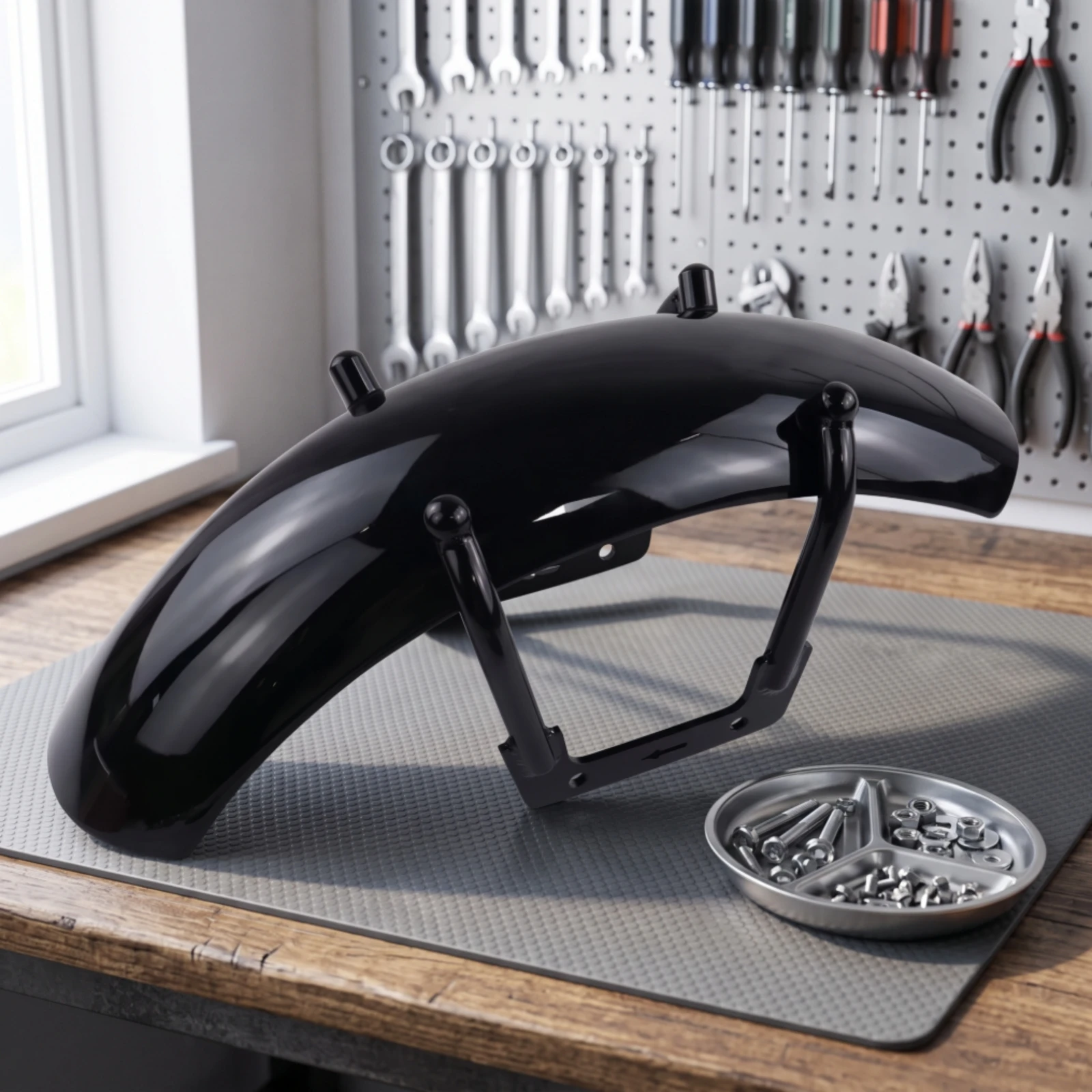 Bobber Mudguard Custom Motorcycle Mudguard with Bracket Motorcycle Mudguard Bracket Curved Rust-Proof for Motorcyclists