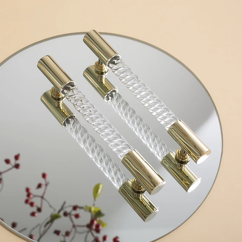 

Luxury 4PCS Brass+Acrylic Twist Grain Furniture Pulls Handle Drawer Knobs Cupboard Wardrobe Closet Kitchen TV Cabinet Pulls Pens