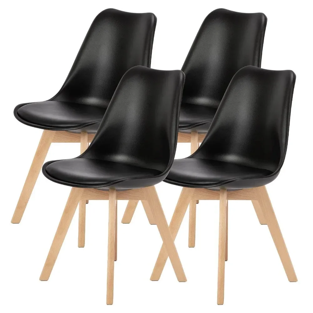 

PU Leather Upholstered Dining Chairs with Wood Legs, Set of 4 for Kitchen, Living Room Chairs