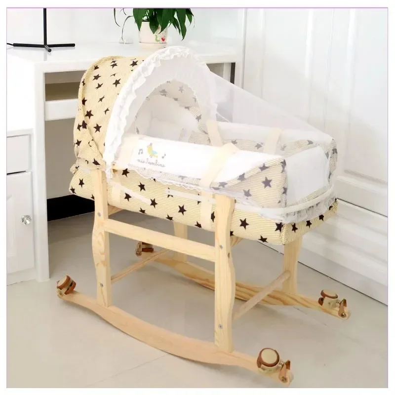 Crib Bassinet for Newborn Baby Stroller Roller Crib Rocking Portable Sleeping Basket with Mosquito Net Baby Bassinet Stroller