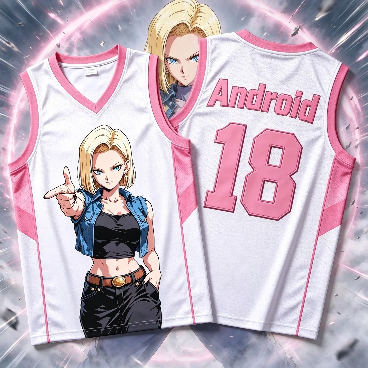 Dragon Ball Android 18 Basketball Jersey Women 3D Print Sports Vest White Pink Anime Streetwear Tank Top Family Matching Outfits
