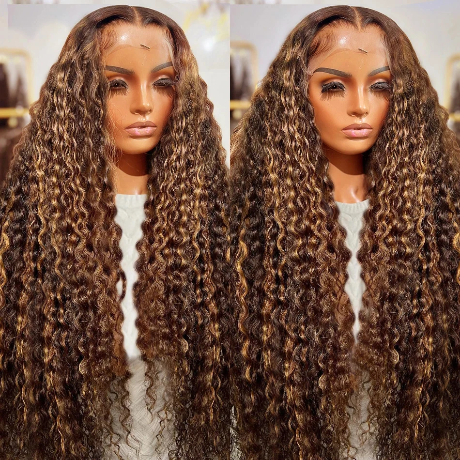 MELODIE Highlight Ombre Lace Frontal Wig Curly Human Hair Wigs Colored Deep Wave Frontal Wig Brazilian 13x4 Lace Front Wig