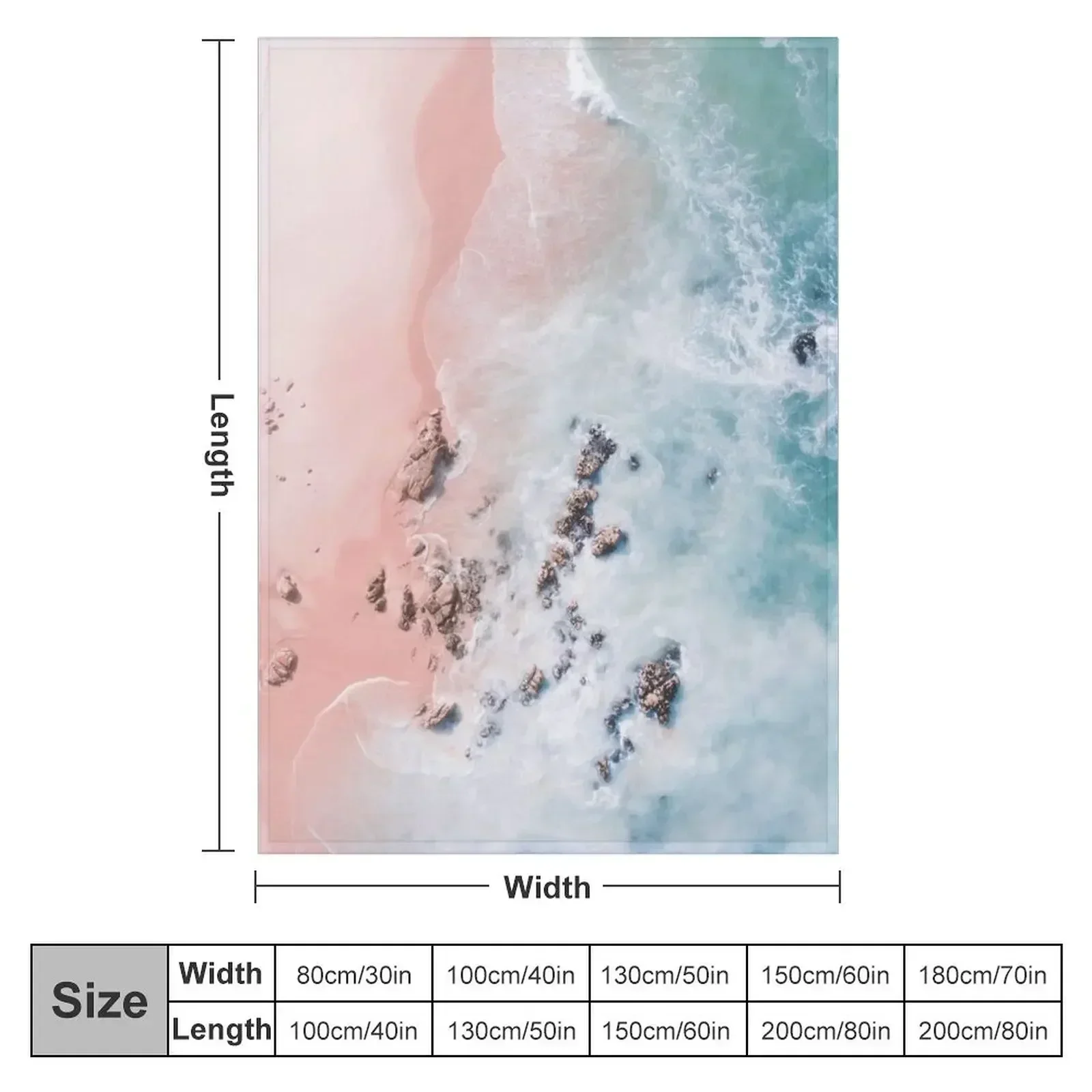 Sea Bliss - Aerial Pink Beach Ocean Sea photography by Ingrid Beddoes Throw Blanket