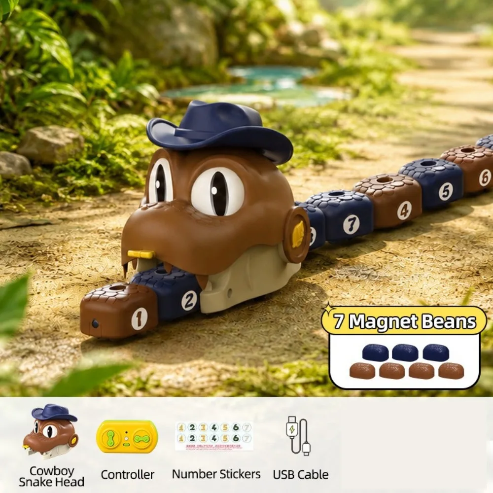 Fun Magnetic RC Snake Car Toy Rechargeable Interactive Remote Control Car Bead Eating Desktop Magnetic RC Car Kids Gift