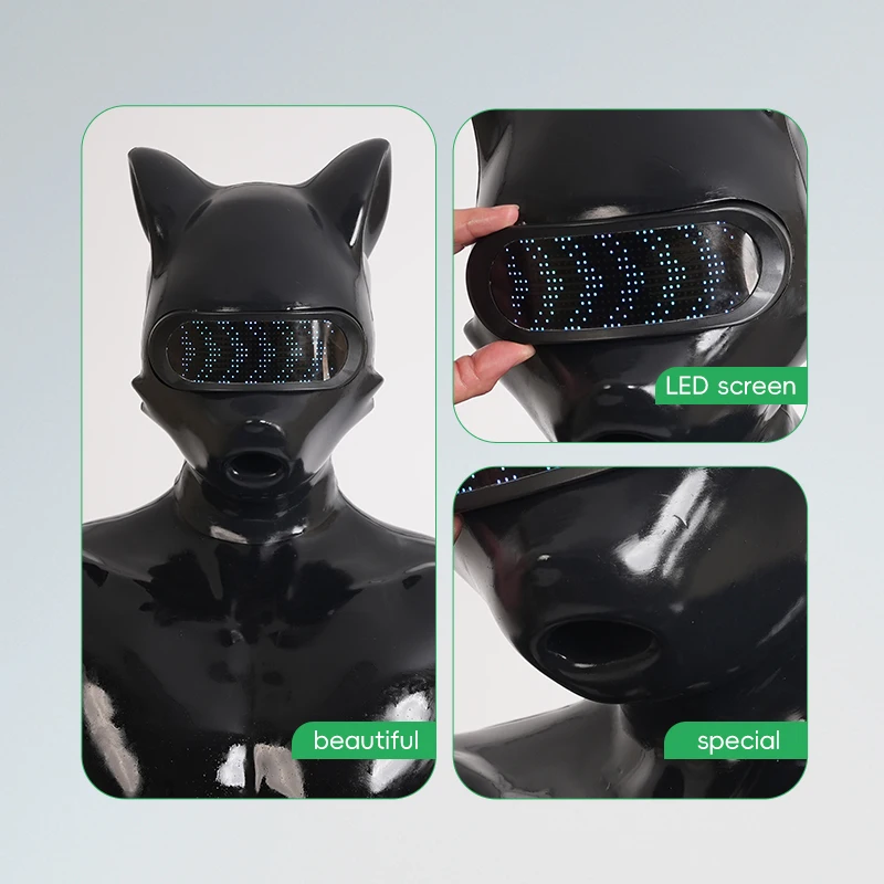 Furrjoi Silicone Ico Mask with LED Screen Fox Headgear for Cosplay Costumes Furry Pet Play Hood Full Head Masken Upgrade Latex