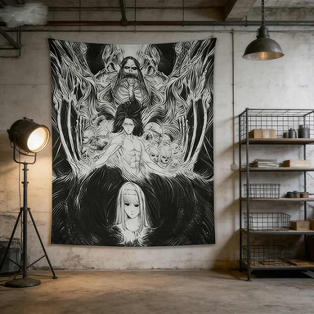 Настенный-гобелен-и-декоративная-ткань-в-стиле-ретро-с-японским-аниме-2d-Атака-Титанов-декоративное-искусство-для-дома