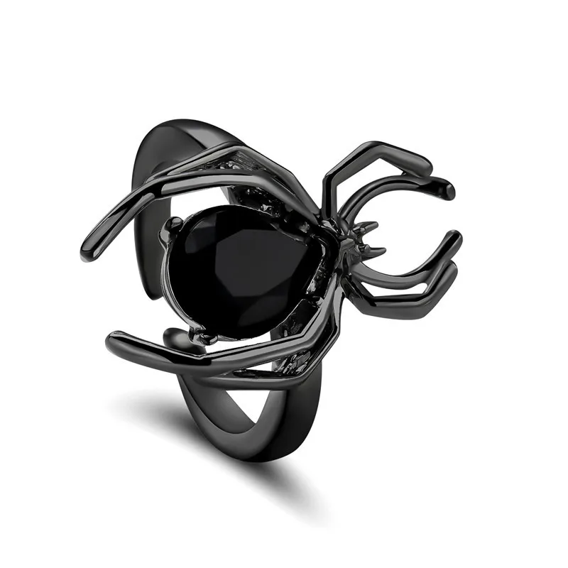 Gothic Punk Unregelmäßige Spinne Öffnung Ring Frauen Männer Mode Zirkon Schwarz Kristall Dark Tier Ring Hip Hop Party Finger Schmuck – Detail 8