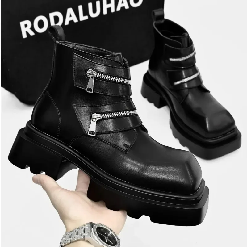 أحذية رجالية عالية الجودة مصمم أزياء الرجال دراجة نارية الأحذية الراقية رجالي تشيلسي الأحذية ديربي أحذية من الجلد عادية بوتاس Hombre #2