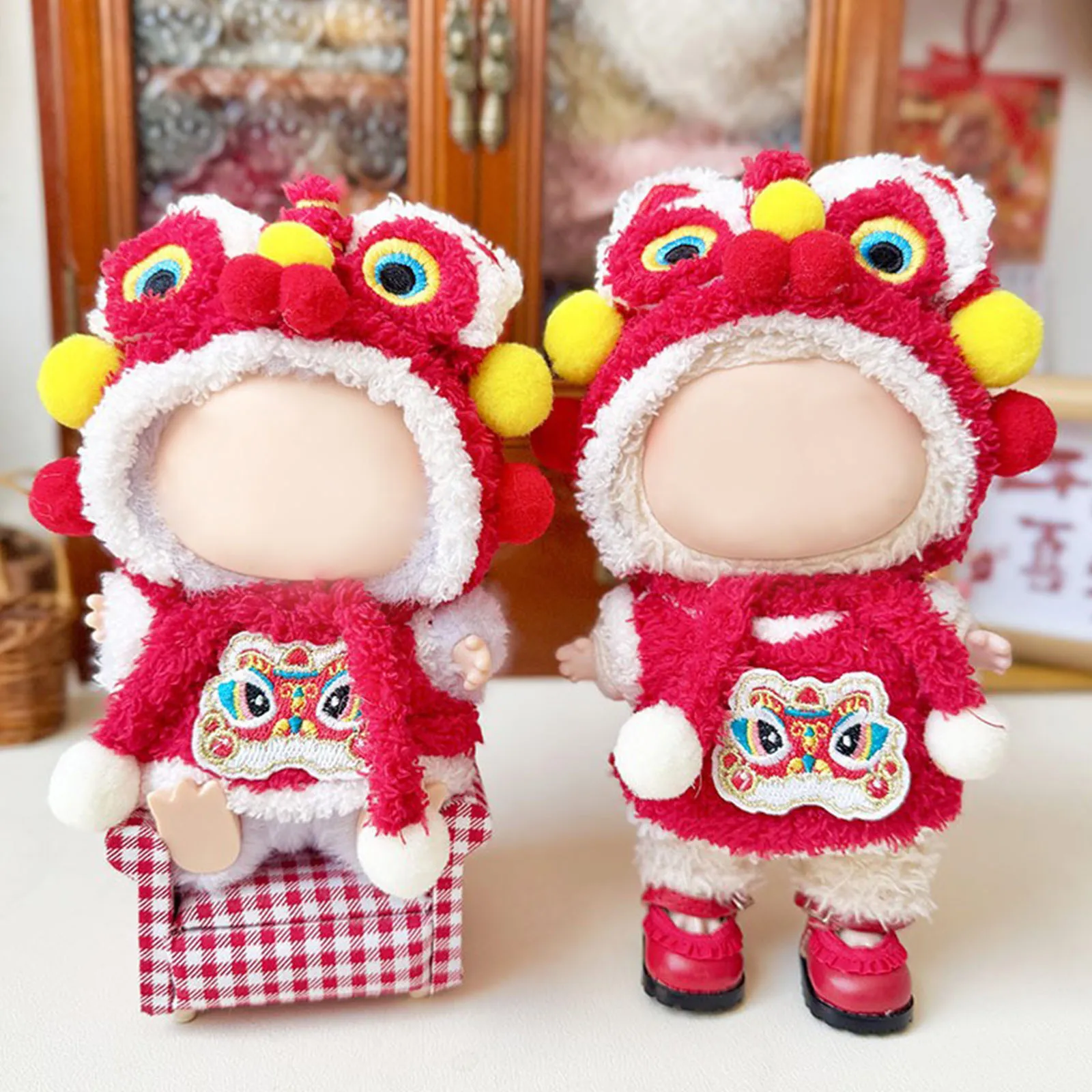

New Year Labubu Clothes Outfit For 17cm Mini Doll Matched Color Clothes Accessories Chinese Korea Style Clothes Birthday Gift