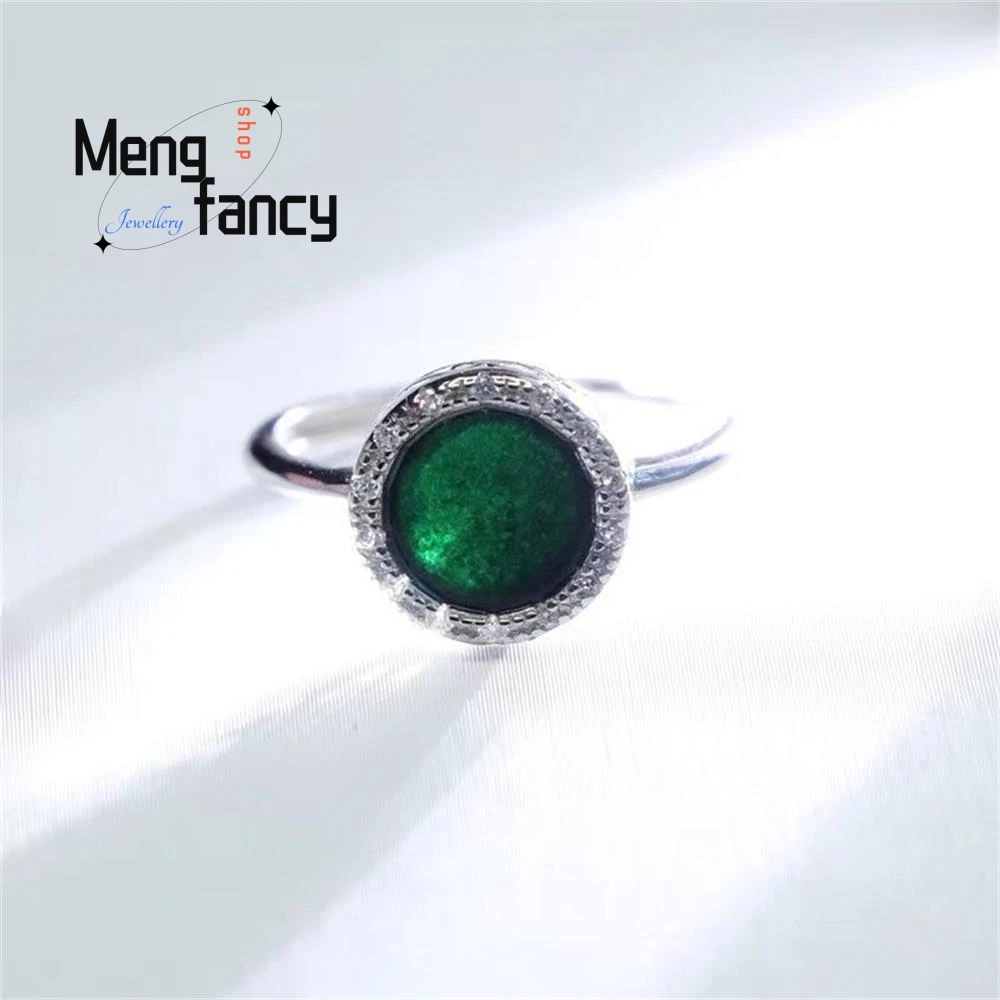 Anillo de Jade con tinta de jadeíta incrustada de plata S925, exquisito y elegante, Simple, alta calidad, pareja de lujo, joyería de moda, regalos de vacaciones