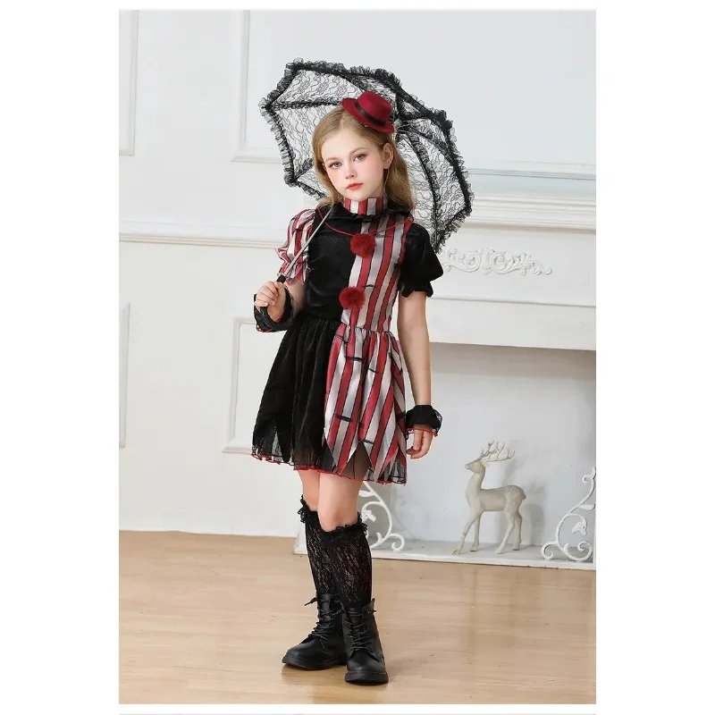 Halloween Cosplay Costumes Horror Clown Dresses Pants Headwear Clothes Sets Carnival Theme Party Role Playing Outfits for Girls