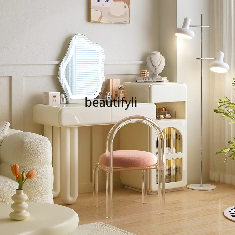 Retractable Cream Style Dressing Table Bedroom Modern French Makeup Table Storage Cabinet Integrated