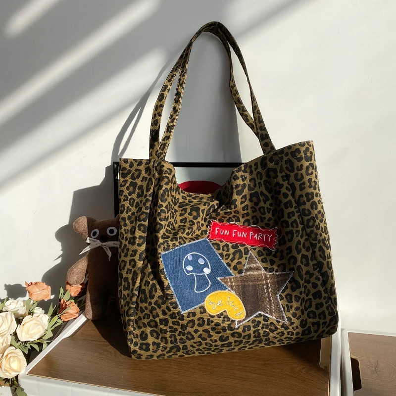 

Винтажная женская сумка через плечо с леопардовым принтом и вышивкой, вместительная женская сумка, универсальная женская сумка-тоут