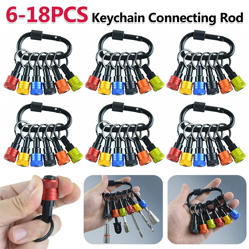 6pcs/Set 1/4 Inch Hexagonal Shank Extension Rod Key Chain Adapter Quick-change Extension Bar Drill Bit Holder Portable Hand Tool