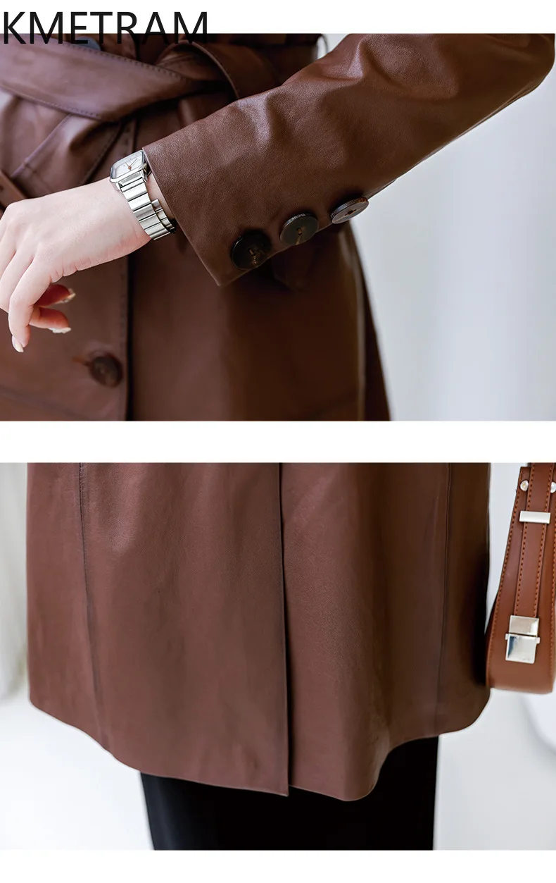 Giacca in vera pelle Donna 100% pelle di pecora Marrone Giacche Donna Trench in pelle di media lunghezza di lusso Abiti autunnali 2025 дубл Javка