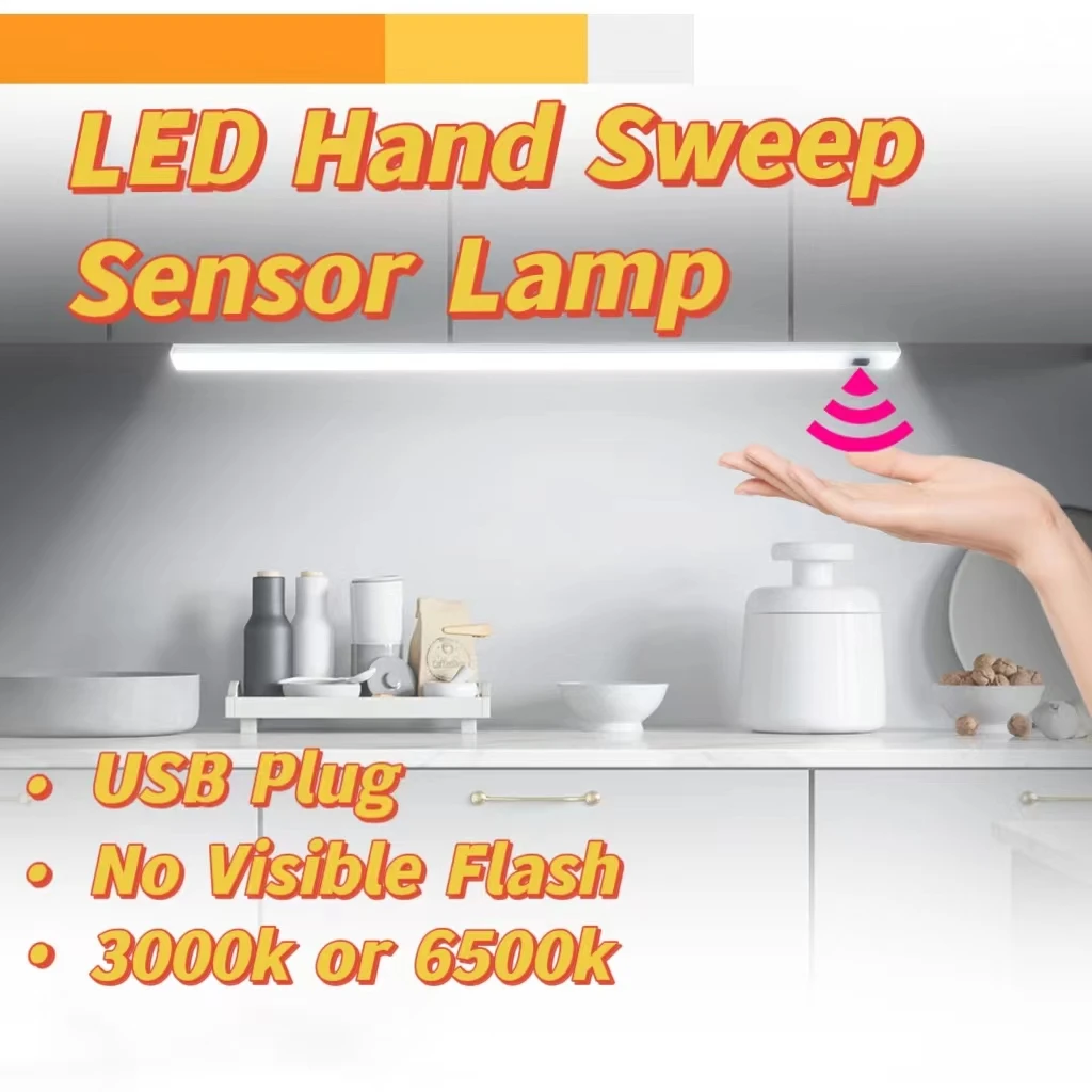 

LED Induction Hand Sweep Light Bar Motion Sensor 20/30/40/50cm Under Cabinet Lamp for Kitchen Restroom Detector Tube Night Light