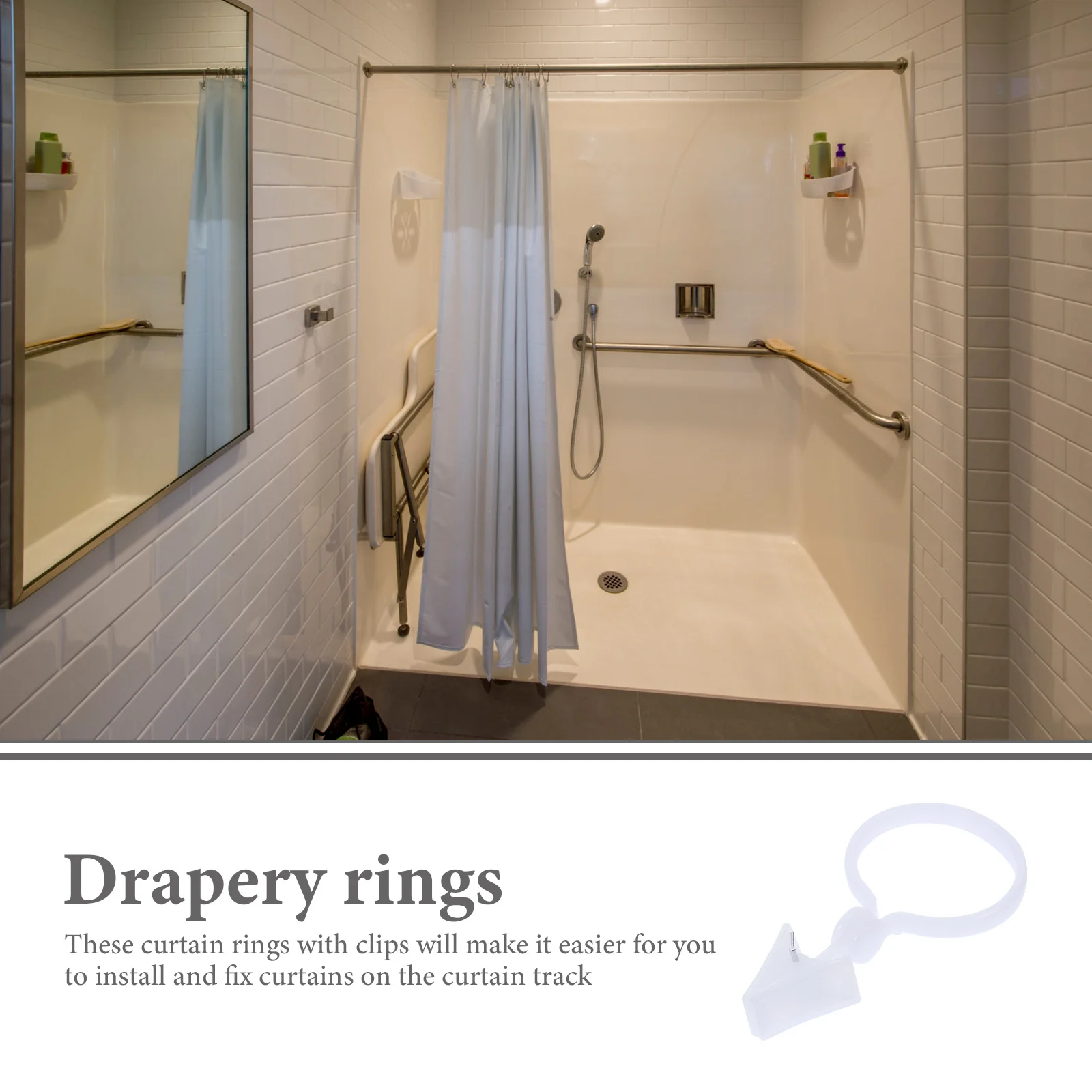 

80pcs Bath Curtain Rings With Clips Shower Drapery Hanging Accessories Soft Touch No Burrs Easy Install Decorative Home Use