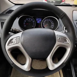 Hand Stitched Leather Braid On Steering Wheel For Hyundai ix35 Tucson 2011 2012 2013 2014 2015 Car Interior Steering Wheel Cover