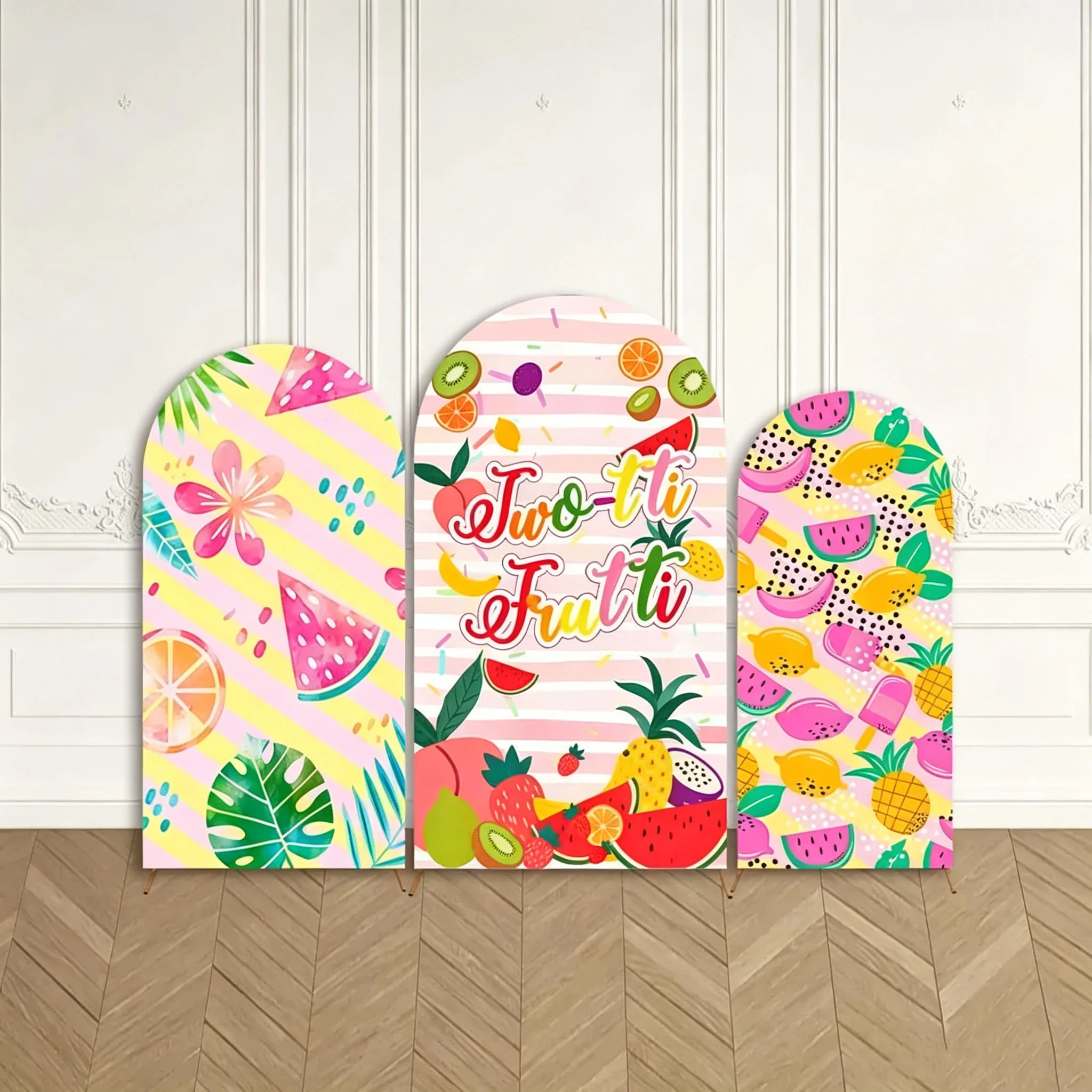 Custom Double-Sided Two-tti Fruitti Baby Shower Arch Backdrop Cover Tropical Watermelon Birthday Party Photography Background