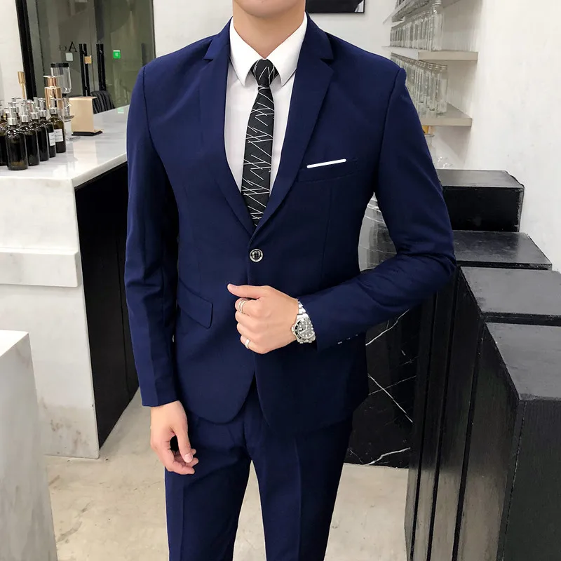 (Jackets+Pants) 2023 Men Two-Piece Business Suits/Male Slim Fit Cotton Leisure Blazers/Man Fashion High-grade Suit Black Grey