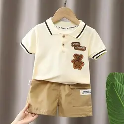 Summer Toddler Baby Clothes Children Boys Cotton Bear Short Sleeve T-Shirt+Shorts 2pcs Set Kids Fashion Sports Costume 1-6 Years