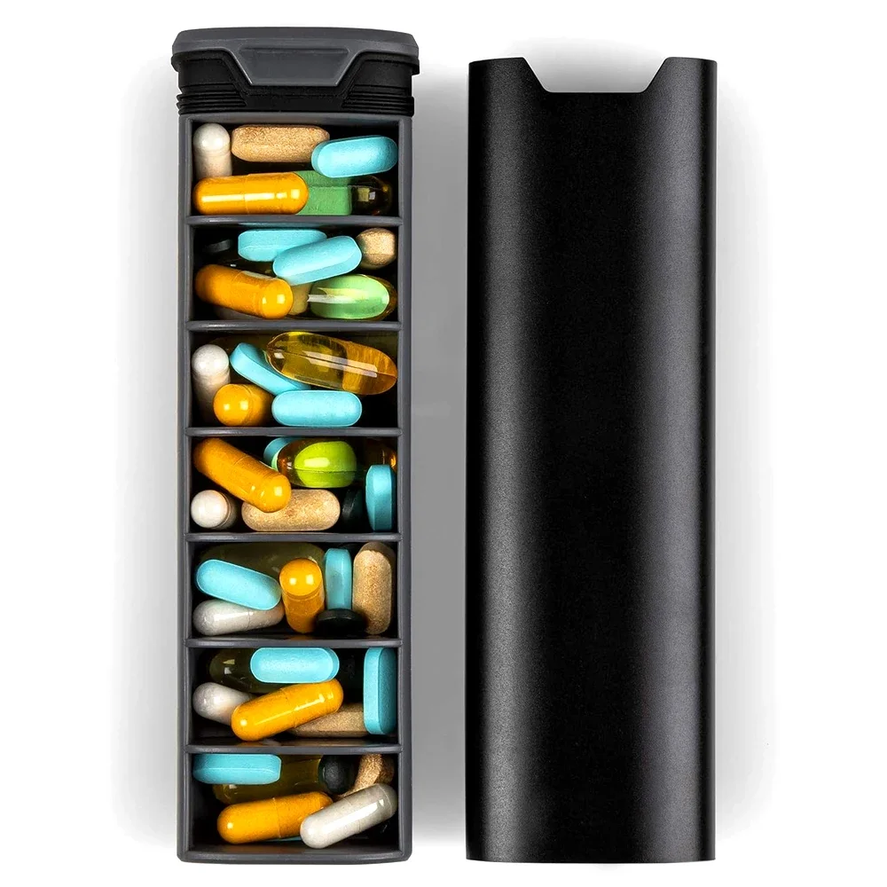 1Pcs 7 Day Weekly Metal Pill Organizer Travel, Premium Aluminum Daily Pill Box, Large Capacity Pill Holder for Supplements,Pills