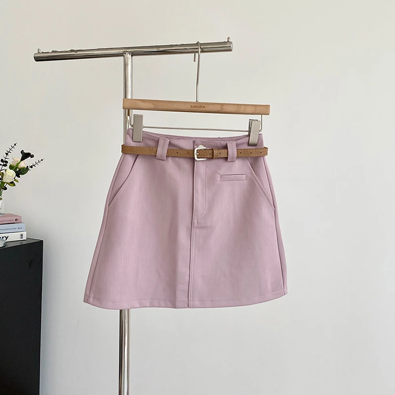 Purple Suit Skirt for Women 2026 Spring Summer New Casual Temperament High Waist Skirts with Sashes Anti-exposure A-line Skirt