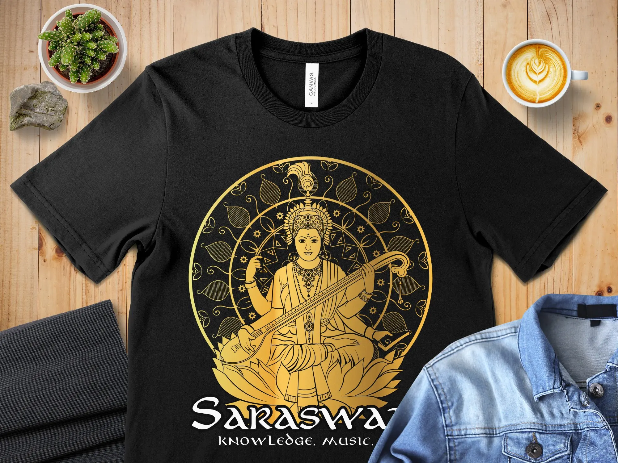 Saraswati Goddess T Shirt Hindu Deity Spiritual Yoga Meditation Clothing Indian Mythology Top Religious Idea