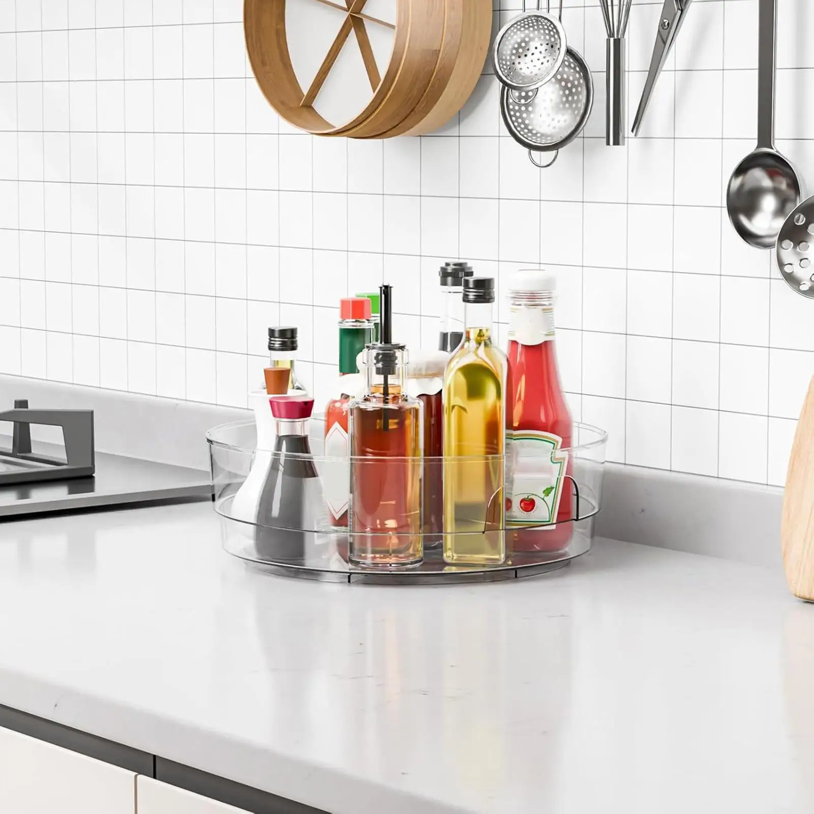 Table Top Turntable Organizer 2-Piece Countertop Storage Turntable Rotating Storage Tray For Pantry Cabinet Countertop