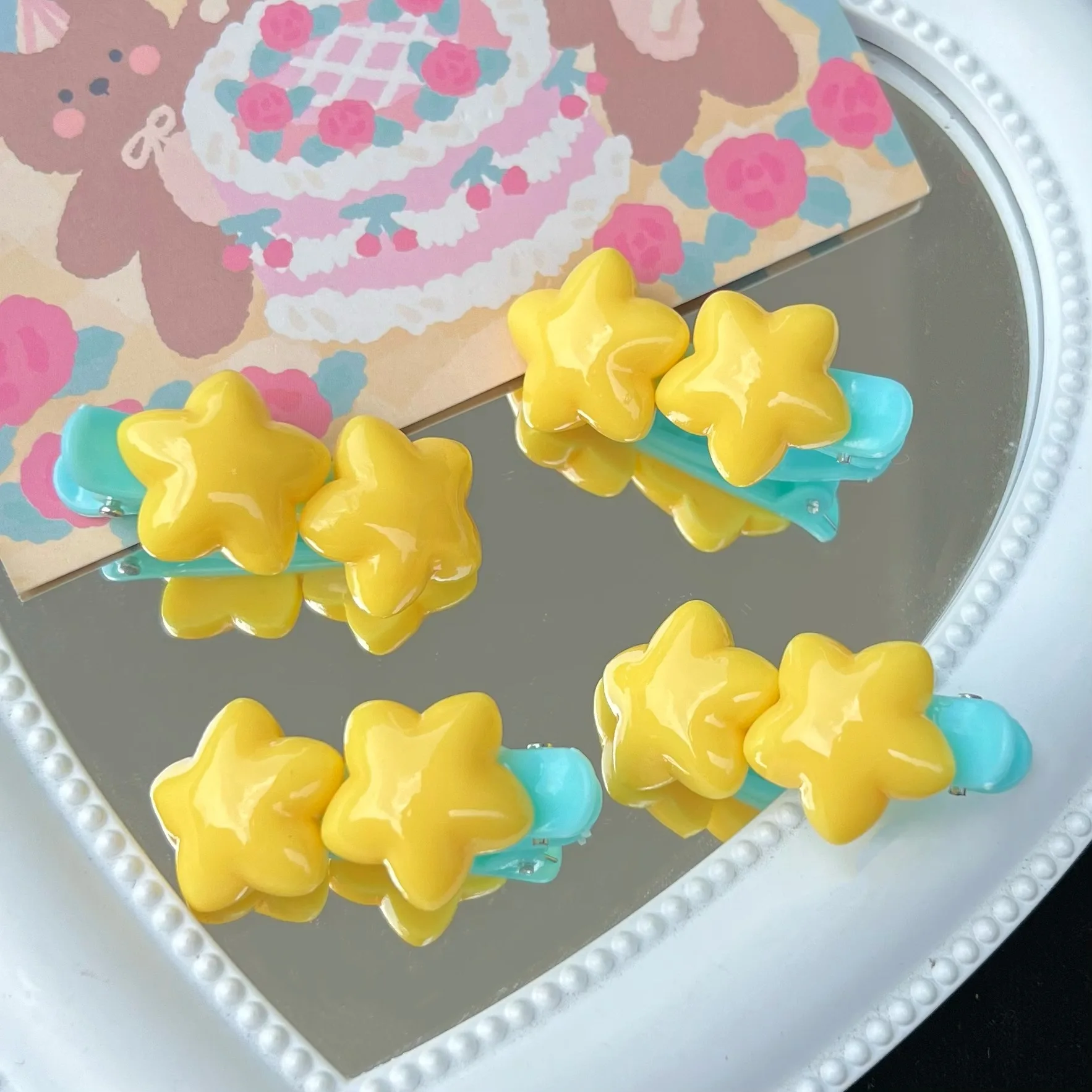 Milky Yellow Star Duck Beak Clip Pentagram Hair Clips Girls Side Clip Small Exquisite Child Sweet Hairpin Gift Hair Accessories