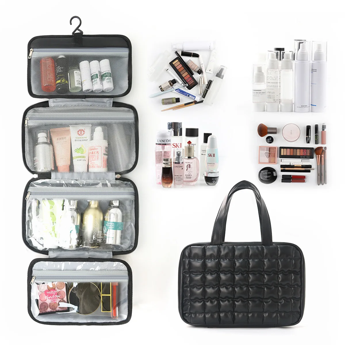 

4 - Fold Large Capacity Toiletry Bag with Dry - Wet Separation - Portable Makeup Bag for Cosmetics