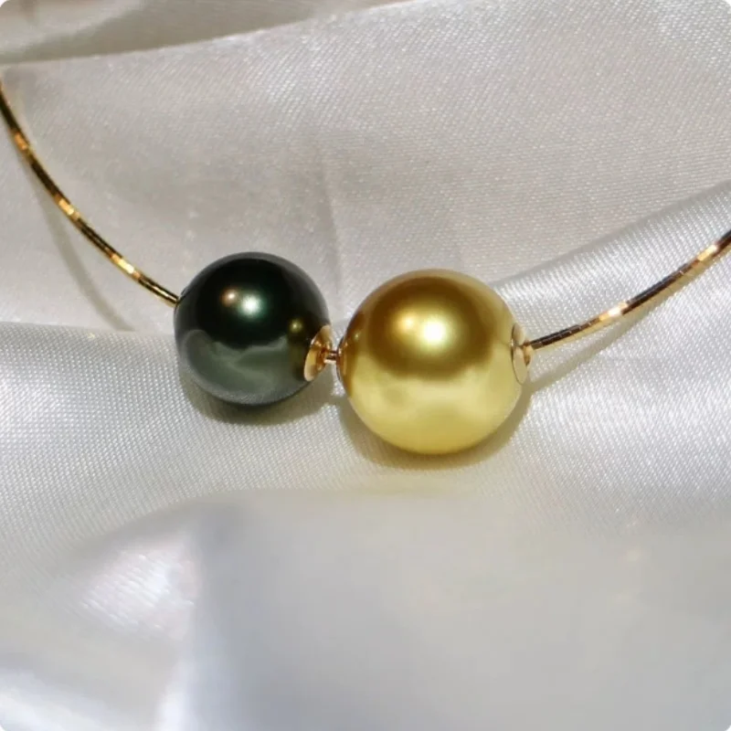 Best selling AAA+8-9mm 10-11mm South Sea Gold Black Pearl Pendant Necklace 18 inch 18k gold