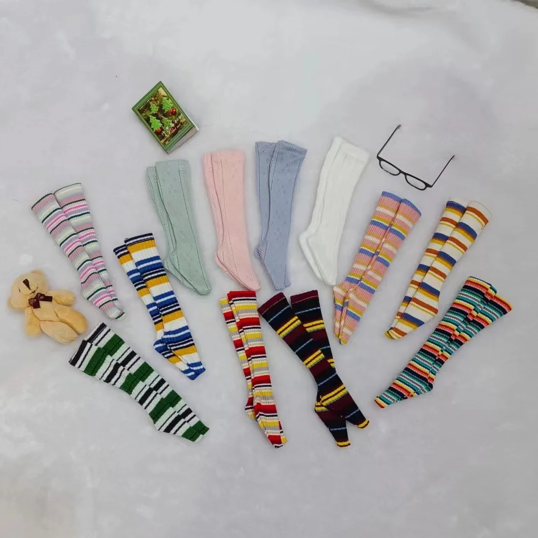 

Doll Accessories 4 Pairs Blythes Socks OB22 OB24 1/6 1/4 1/3 BJD Doll Socks DIY Middle Tube Color Striped Socks Dress Up Doll