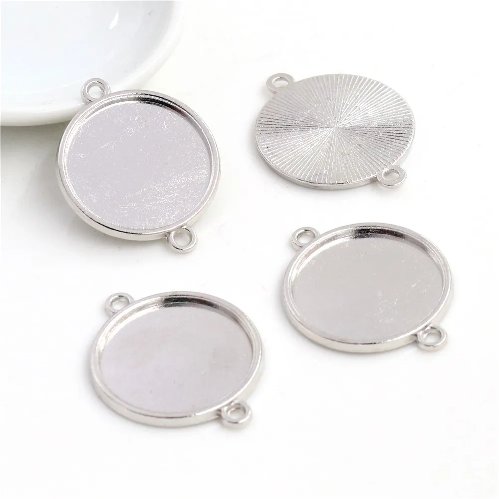 10pcs 20mm Inner Size Rhodium Colors Plated One Sided Double Hanging Simple Style Cabochon Base Bracelet Connector C4-01