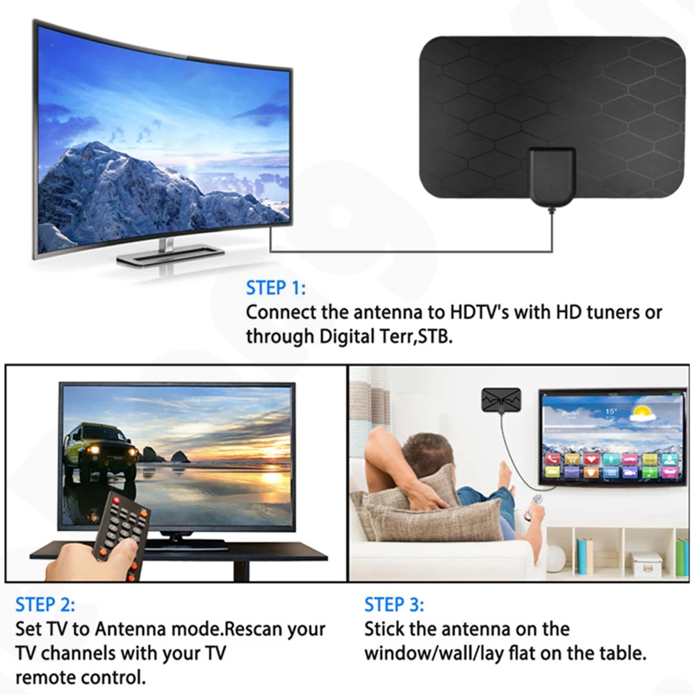 Indoor Digital HDTV Antenna 4K 1080P For DVB-T2 High Gain HD VHF UHF with Amplifier Receiver