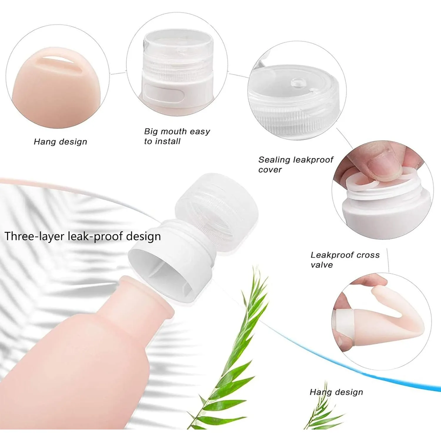 1 pz 60 ml Bottiglie Da Viaggio In Silicone Vuoto Da Viaggio Riutilizzabili Contenitori A Tenuta Morbido con Moschettone Lozione Crema Tubo Portatile